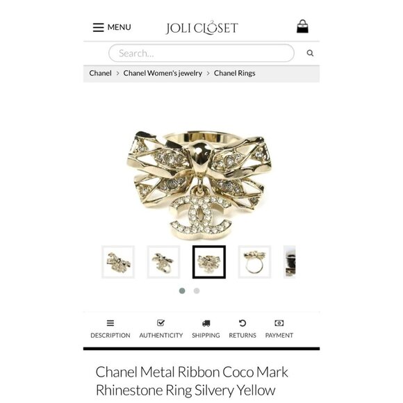 Chanel 24B Bow Ring | 24K GP Crystal CC Charm, Size 6, Hallmarked RARE Authentic - Picture 2 of 12